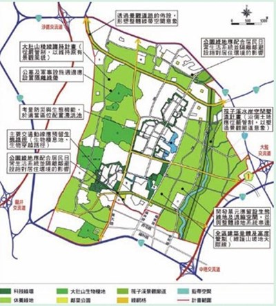 中部科學工業園區管理局籃綠帶構想示意圖